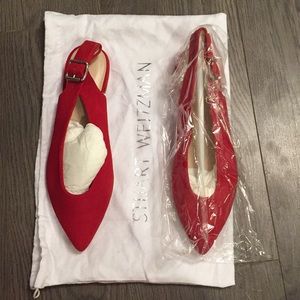 Stuart Weitzman red suede slingback Heidi flat new